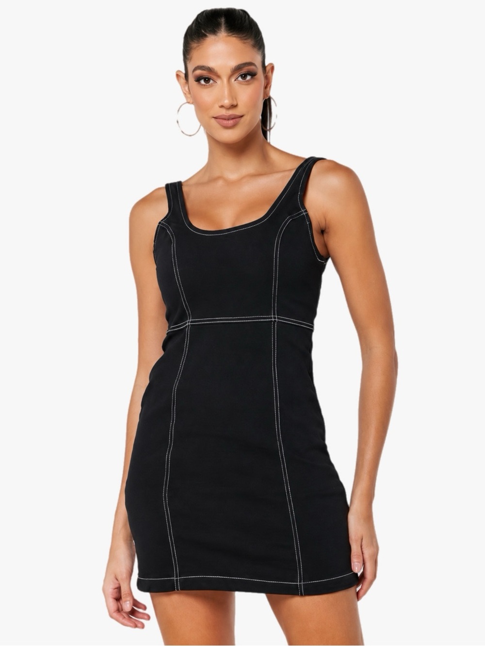 Cotton On Contrast Stitch Bodycon Mini Dress Black Sleeveless Women’s 2XS Y2K